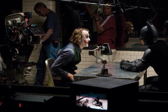 most amazing movie and TV behind-the-scenes of all time Christian Bale and Heath Ledger filming the infamous interrogation scene in The Dark Knight