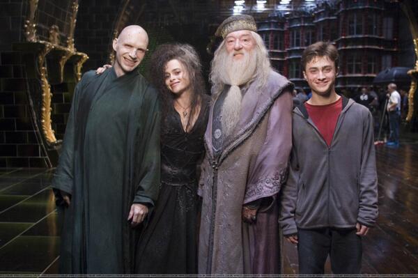 most amazing movie and TV behind-the-scenes of all time Voldemort, Bellatrix, Dumbledore, and Harry on set